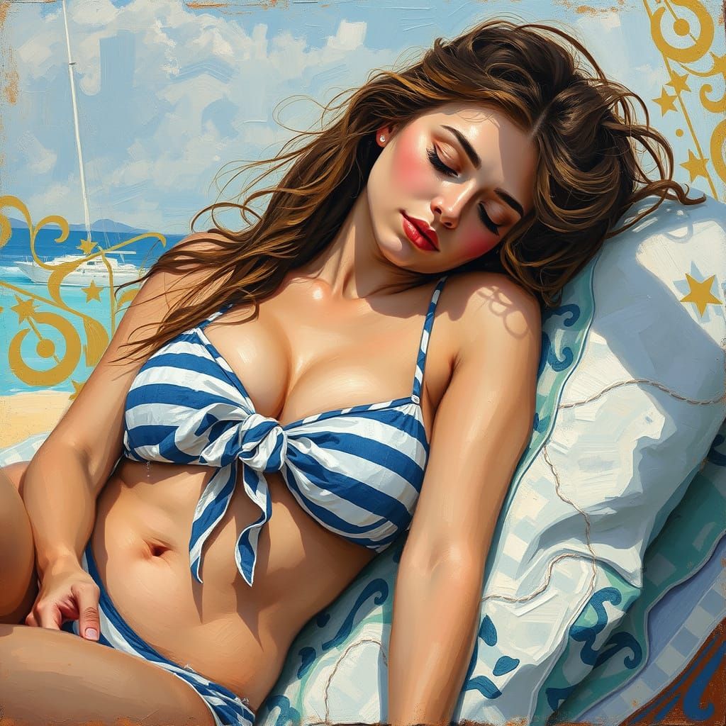 Woman Napping Outdoors in Comic Book Style