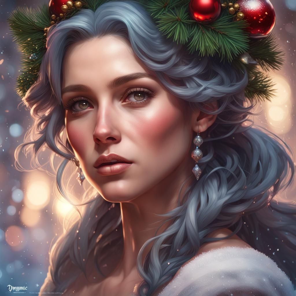 Festive Mrs. Claus Portrait in Art Nouveau Style