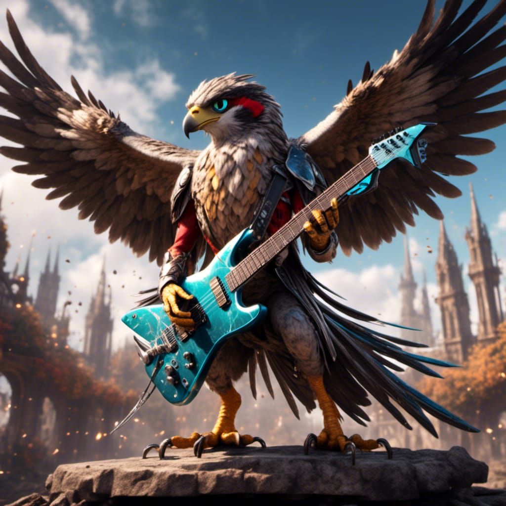 Punk Rock Falcon Guitarist: Detailed Digital Art
