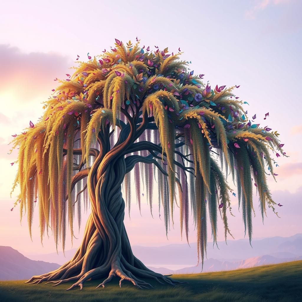 Musical Weeping Willow in Dreamlike Digital Art