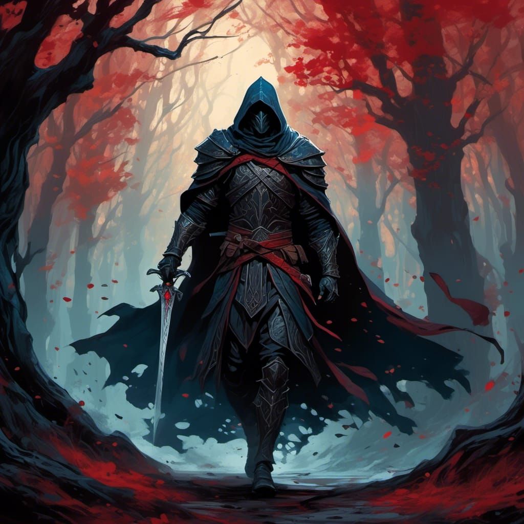 Mystical Forest Figure in Ominous Oil Painting Style