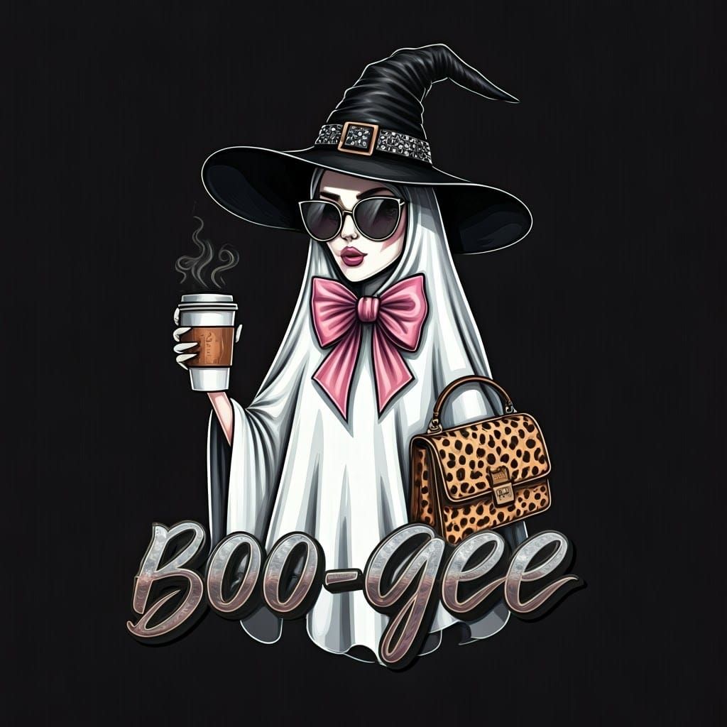 Fashionable Ghost Character with Witch Hat and Sunglasses