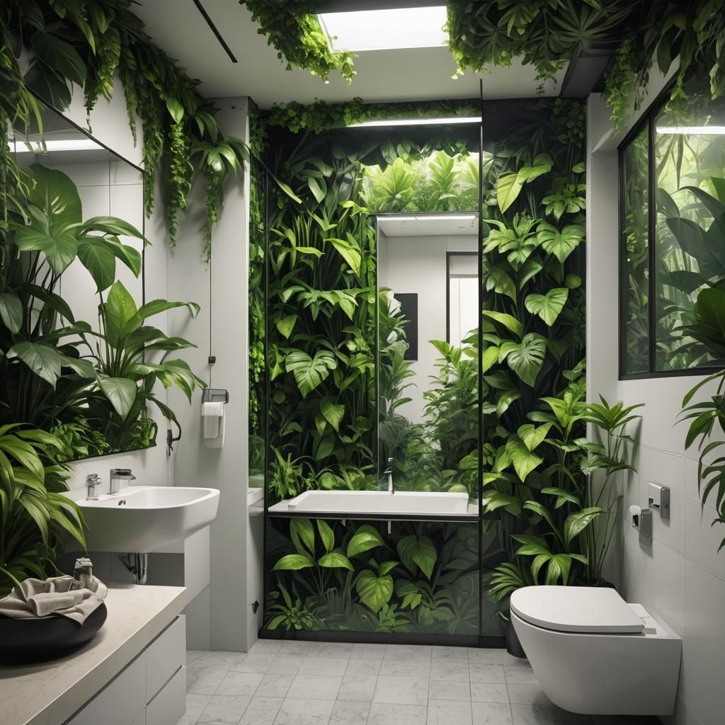 Rainforest Bathroom Concept Art in Matte Painting Style