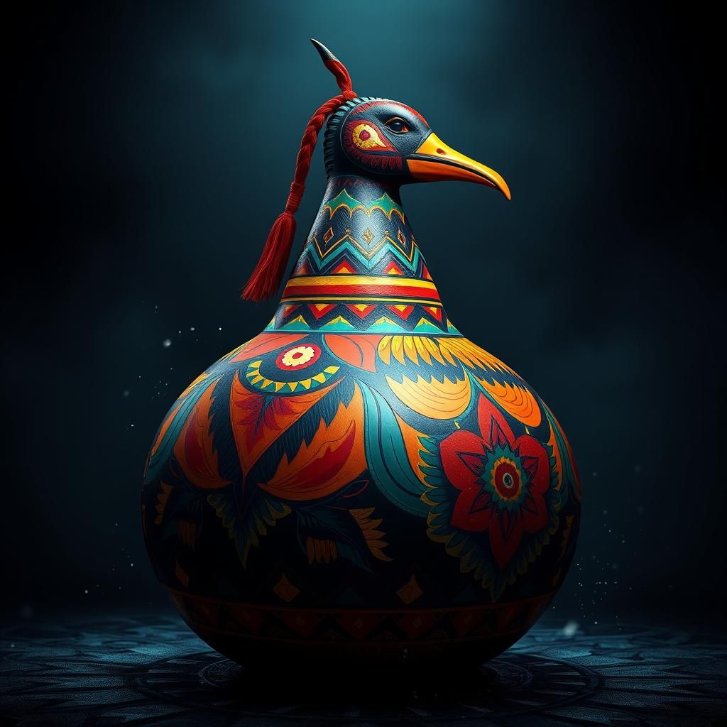 Native American Style Gourd Art in Vibrant Colors