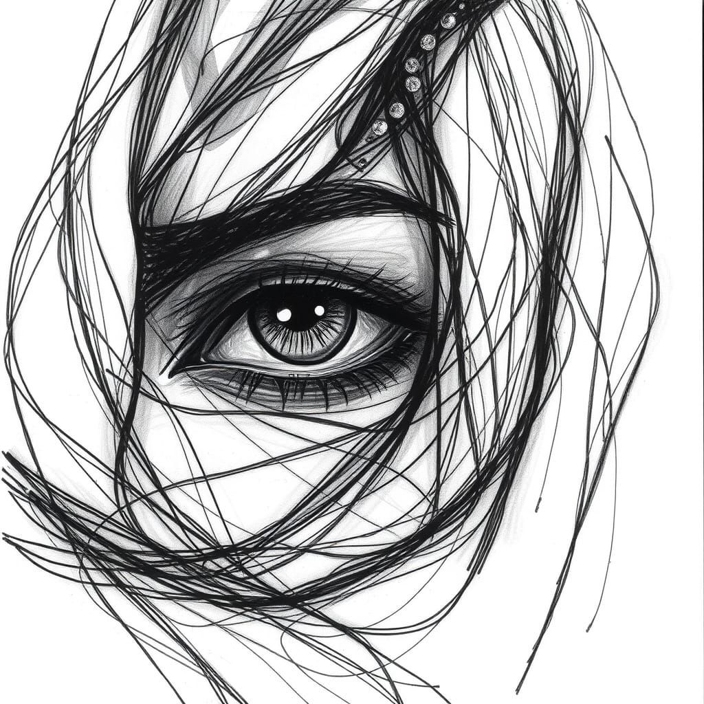 A Veiled Portrait in Graphic Pencil Rives