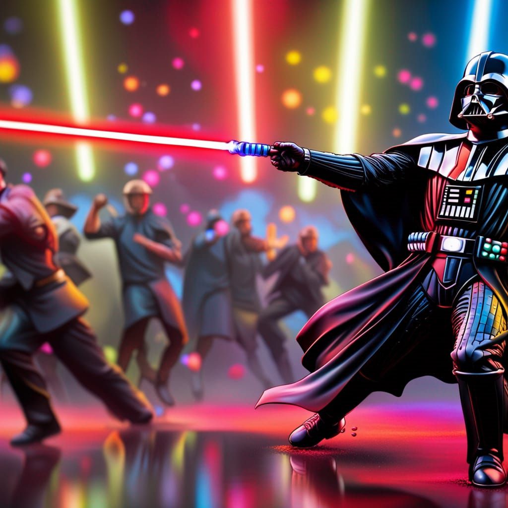 Darth Vader Raving with Lightsaber in Neon
