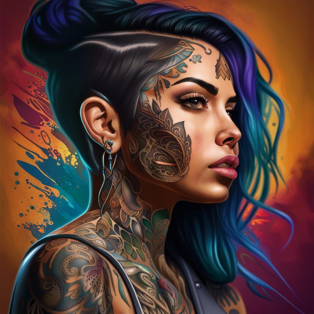 Hyperrealistic Portrait of a Tattooed Latina Woman