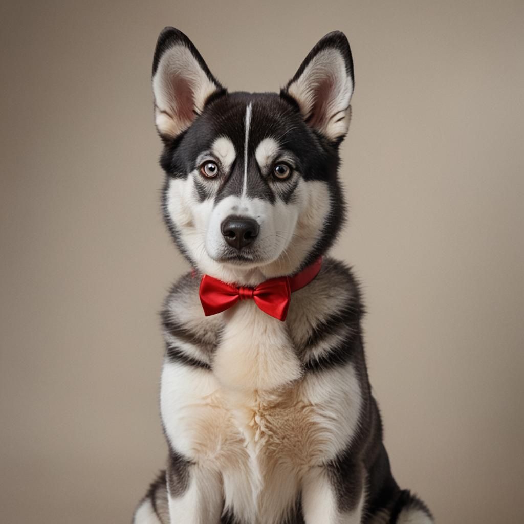 Husky Dog Portrait with Red Bow Tie