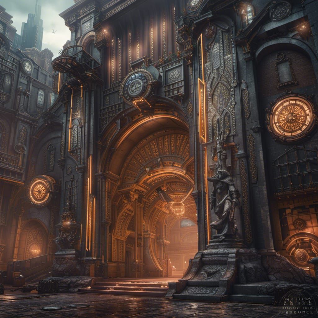 Hyperrealistic Portal Gate Time Machine in Old City