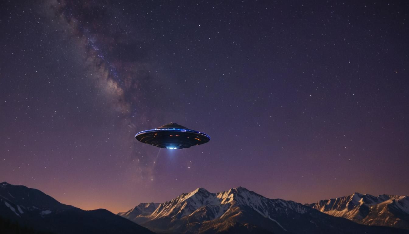 UFO Over Mountains in a Celestial Nightscape