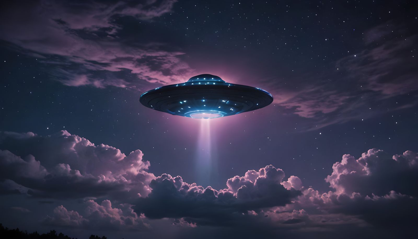 UFO Flying Saucer Over Starry Night Sky