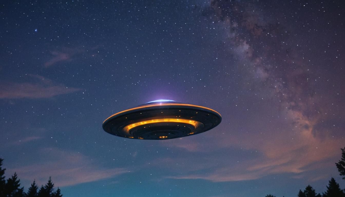 Cinematic UFO Soaring Through Starry Night Sky