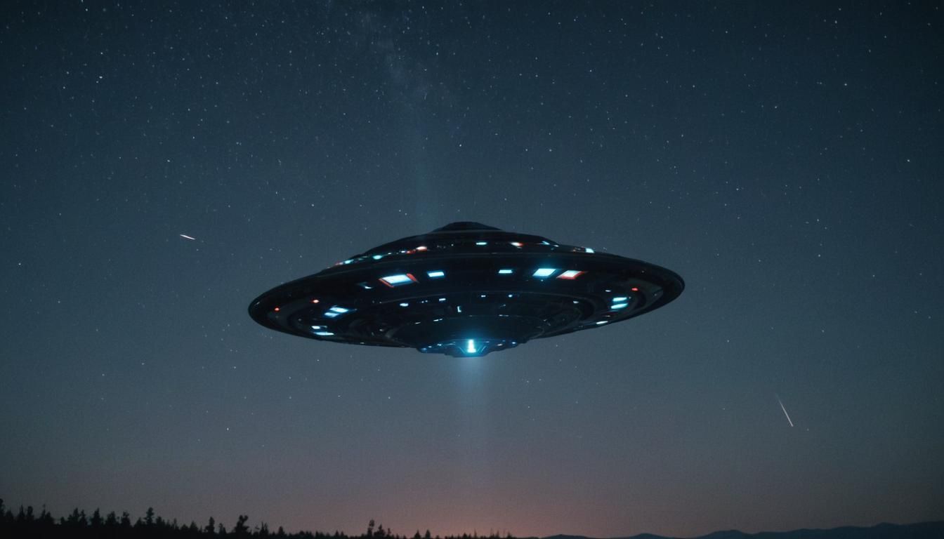 UFO Flight at Night in a Sci-Fi Aesthetic