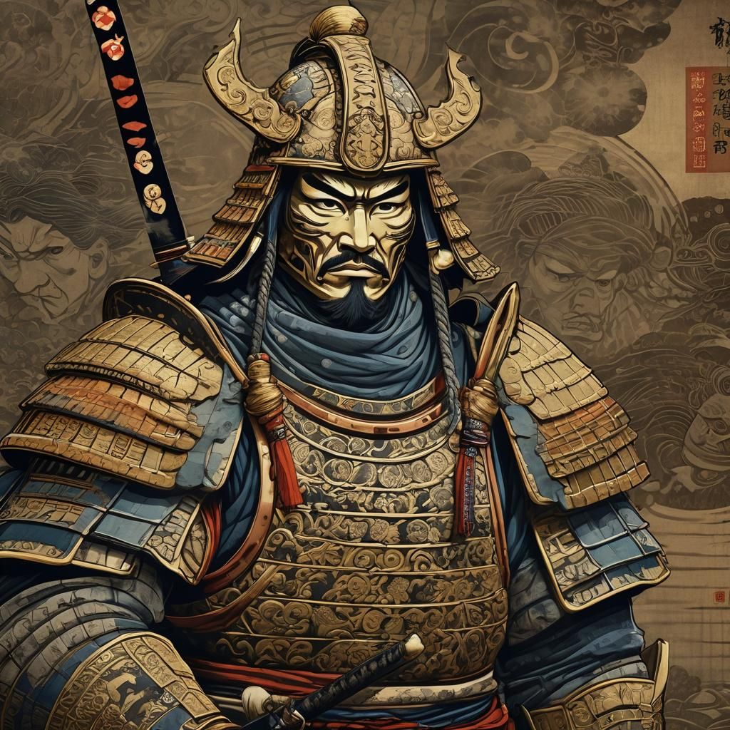 Ancient Japanese Warrior in Traditional Armor
