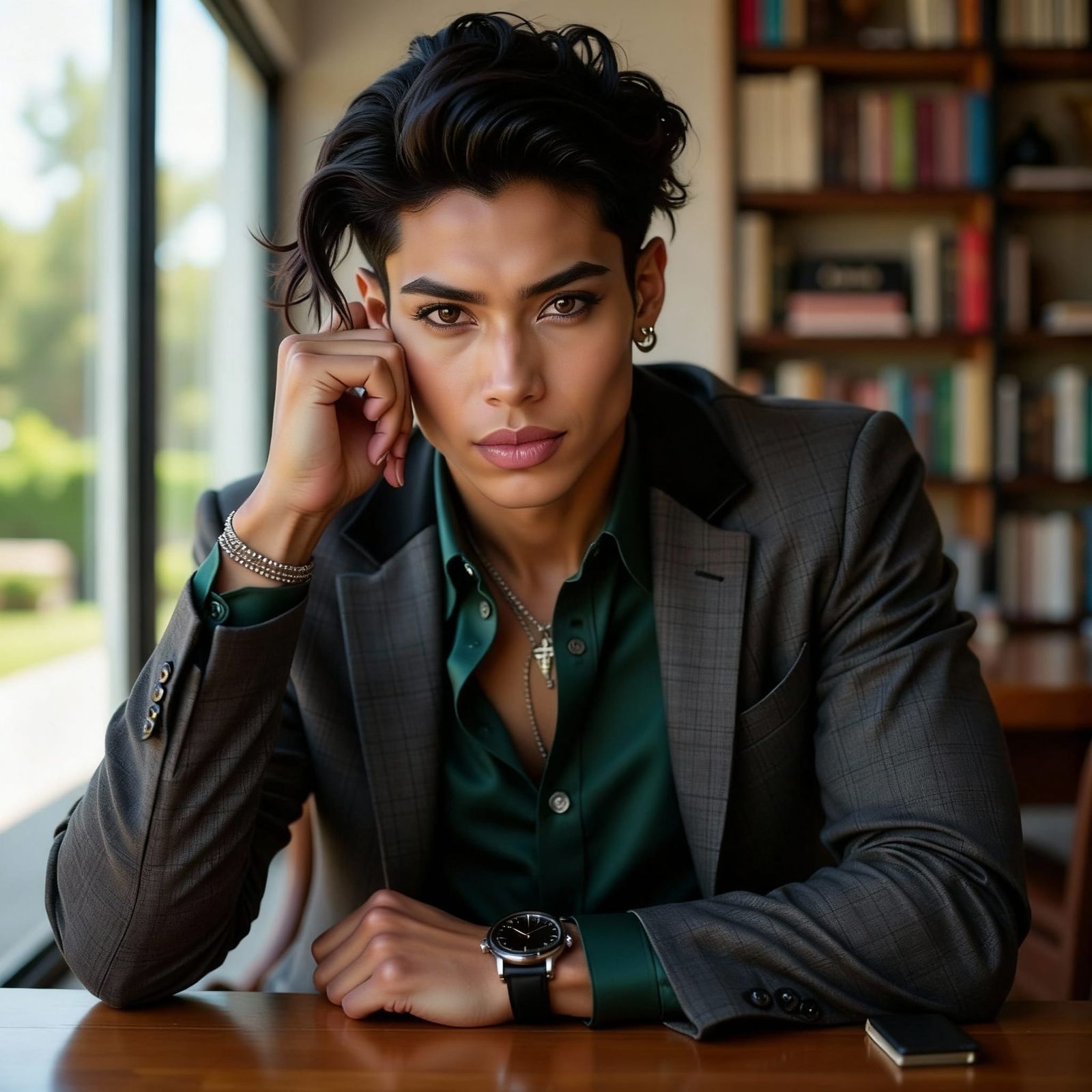 Androgynous Figure in Tailored Wolf-Inspired Attire