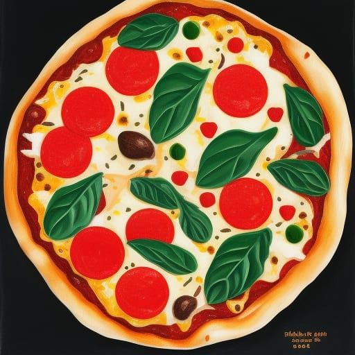 Detailed Gouache Painting of a Pizza