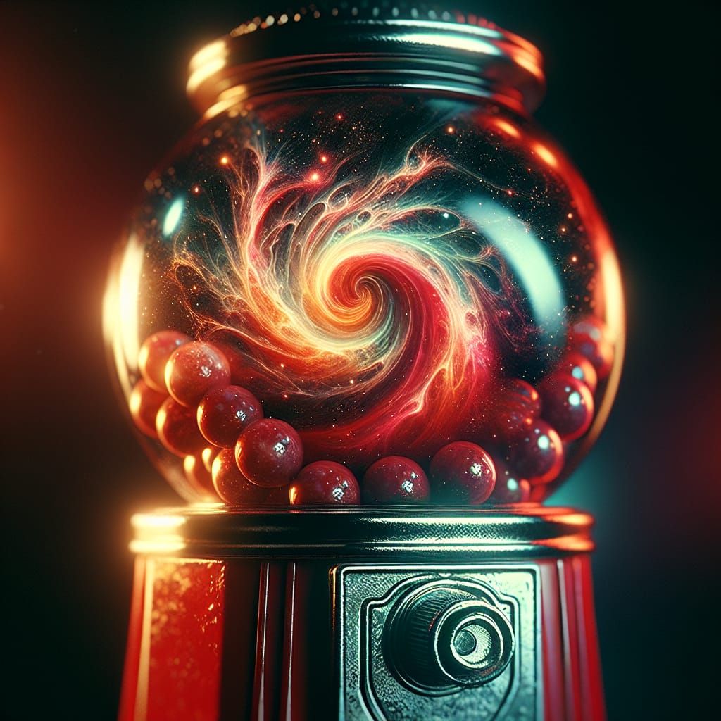Nebula Gumballs in Antique Machine, Cinematic Still