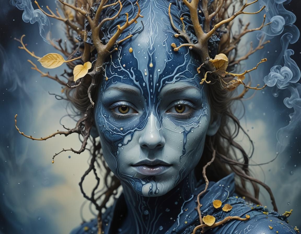 Mystical Cosmic Harbor in Navy Hazel Twilight