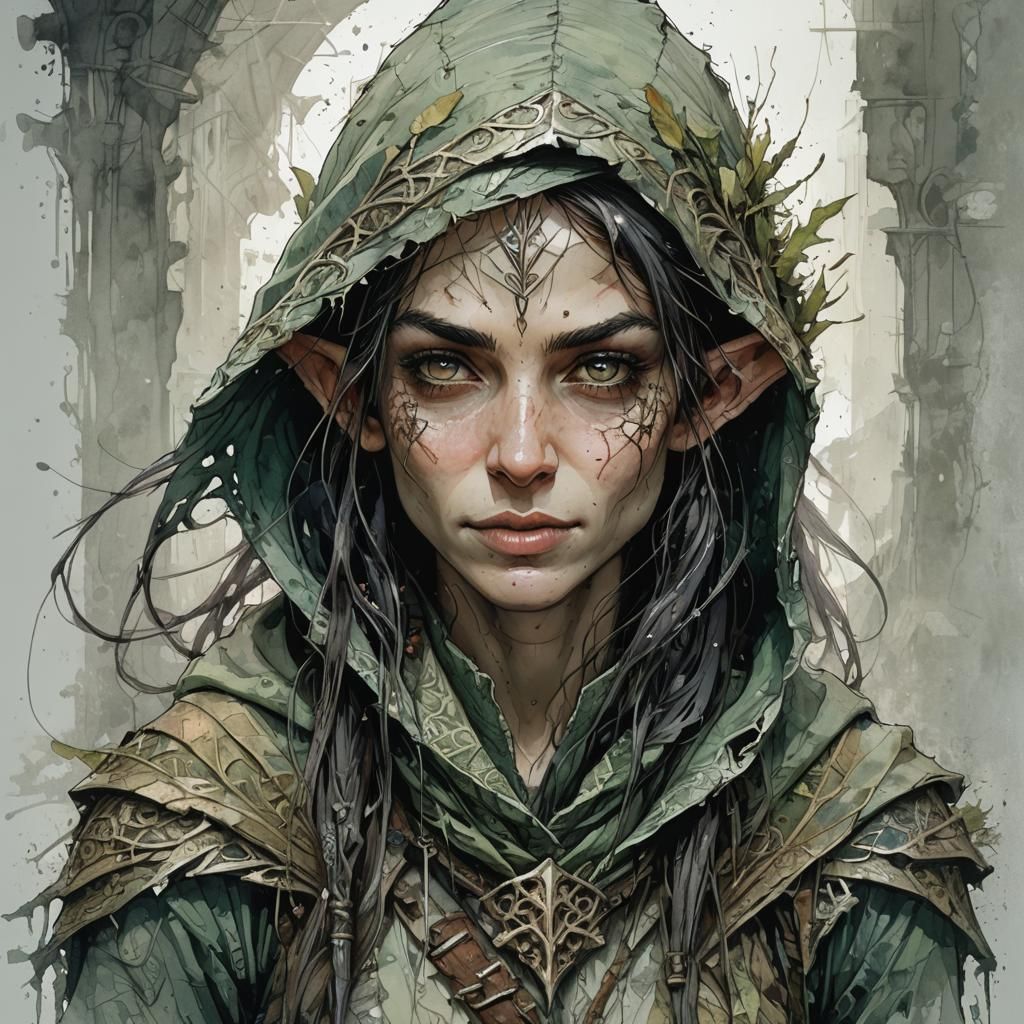 Ornate Portrait of Female Elven Rogue
