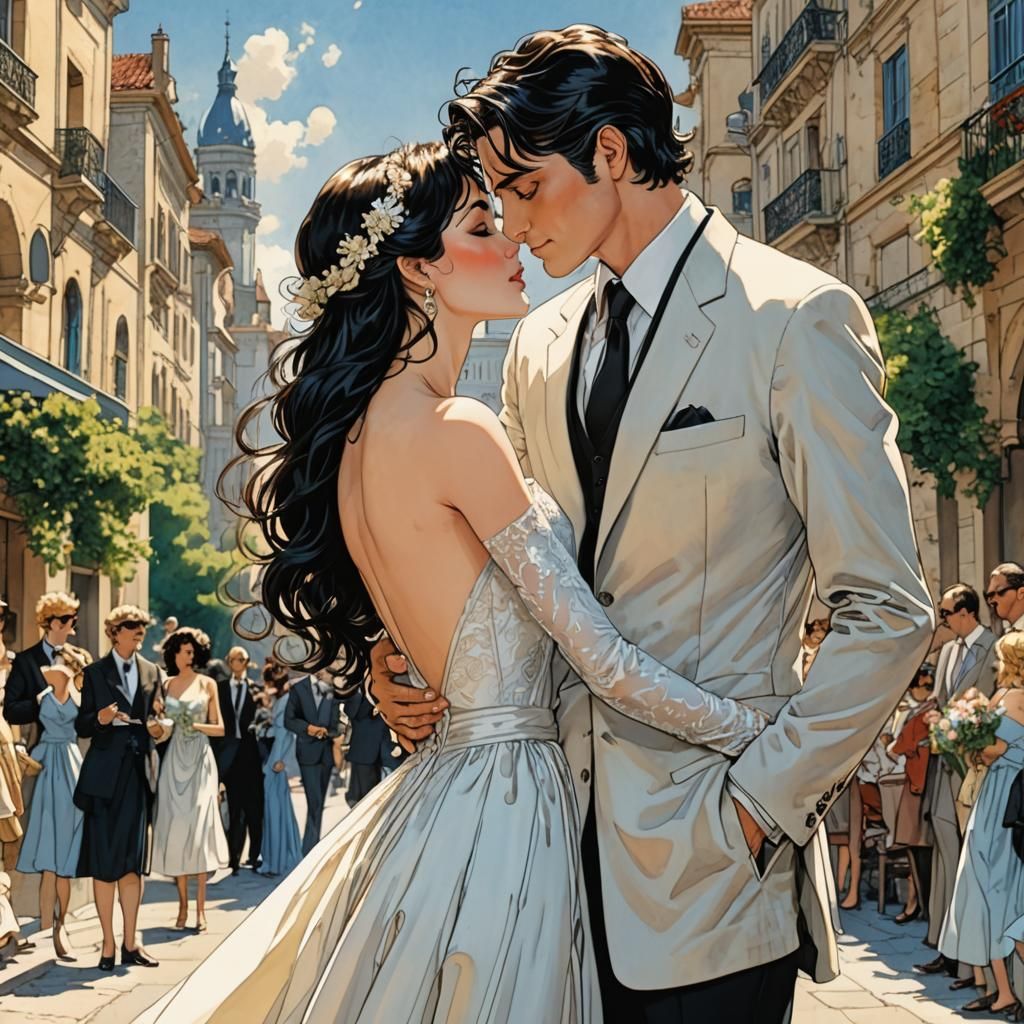 Wedding Day Kiss in Animated Style