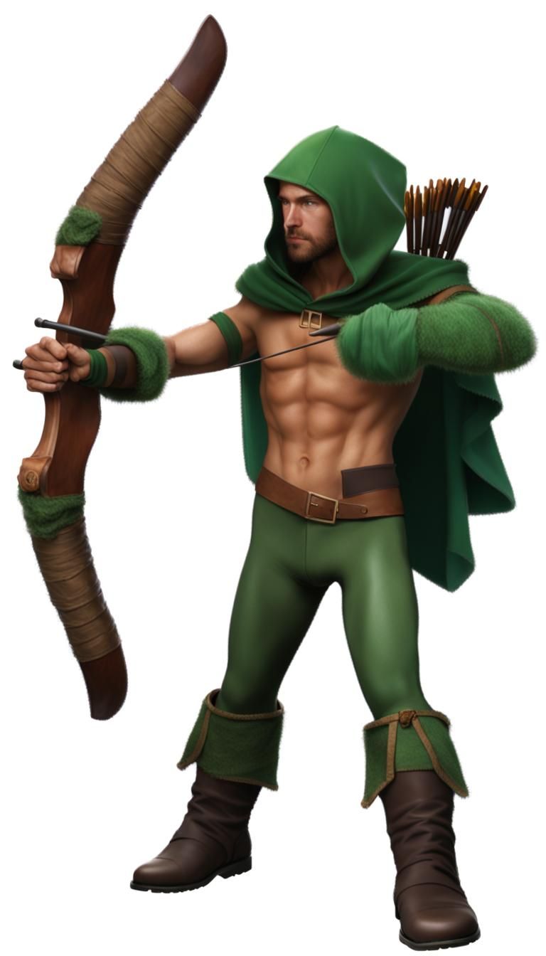 Realistic Robin Hood with Bow and Green Hood
