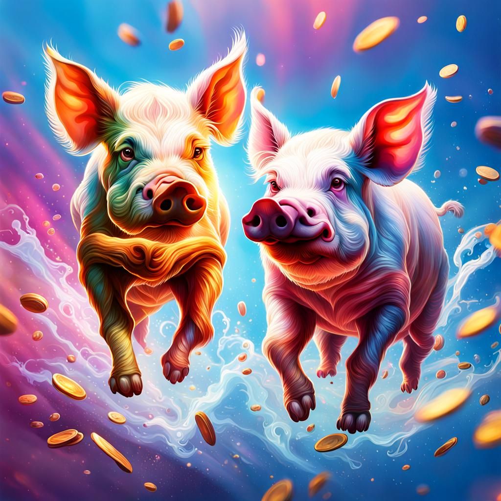 Pigs Playing Cards at Pub in Hyperrealistic Splash Art