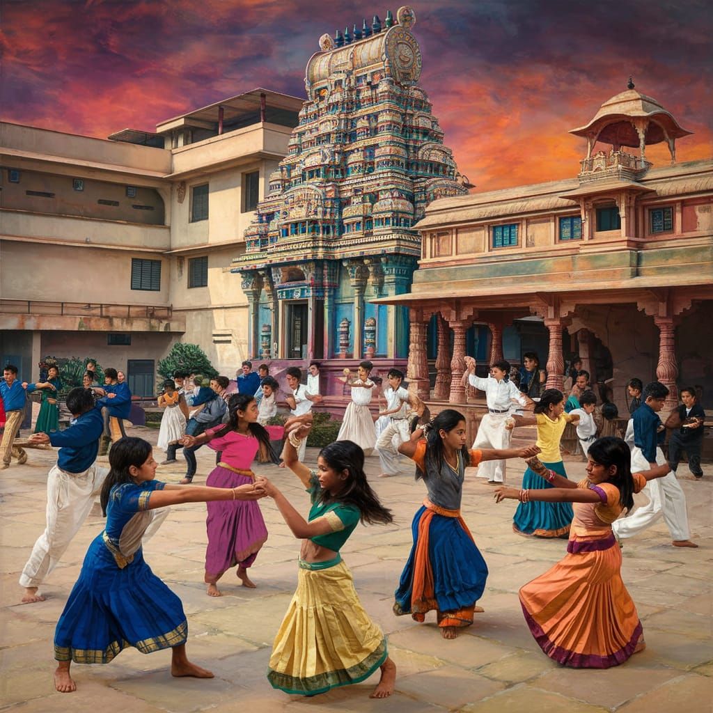 Indian School Garba Dance on Campus: Matte Painting