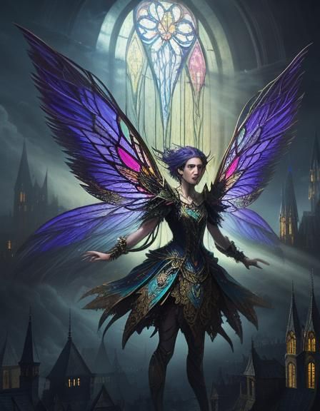 Stained Glass Winged Fairies in Digital Painting