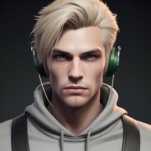 Detailed Portrait of Blond Man with Headphones