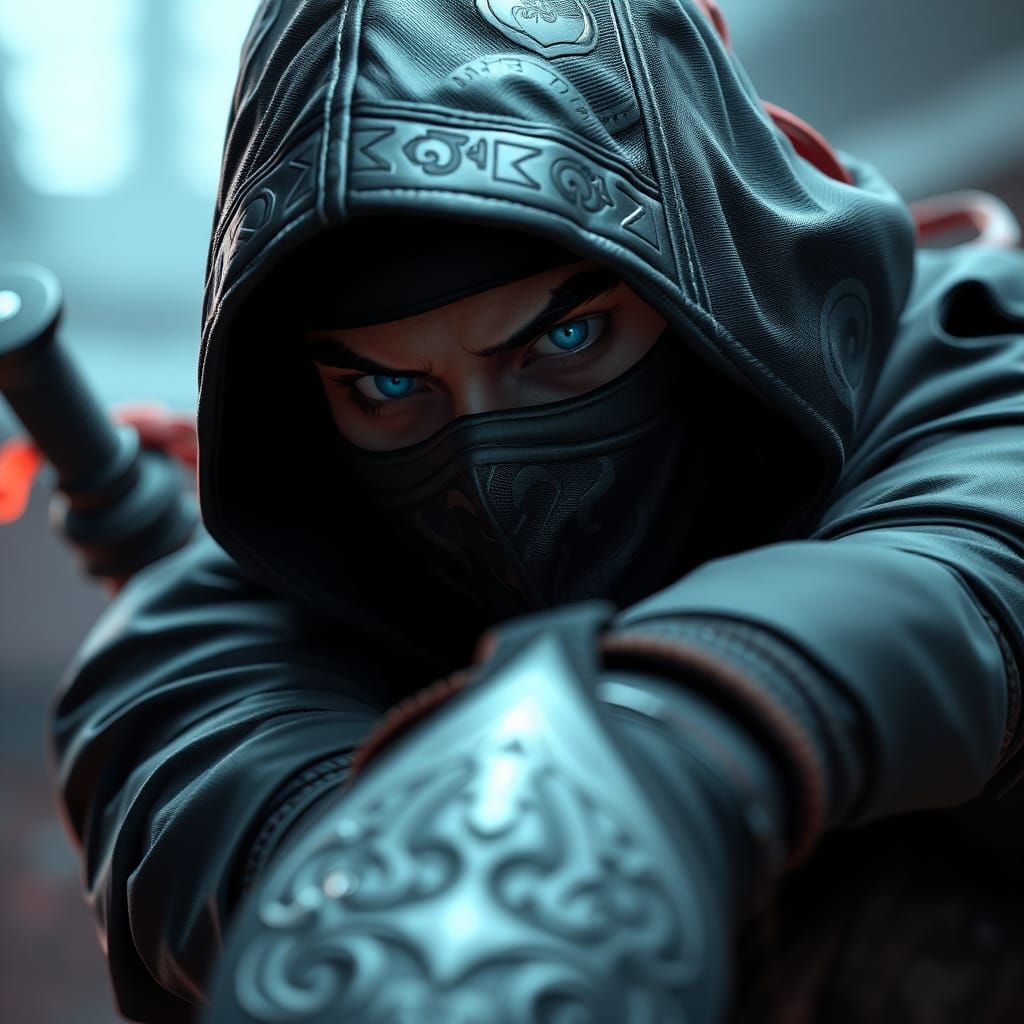 Badass Ninja in 3D Game Cinematic Style