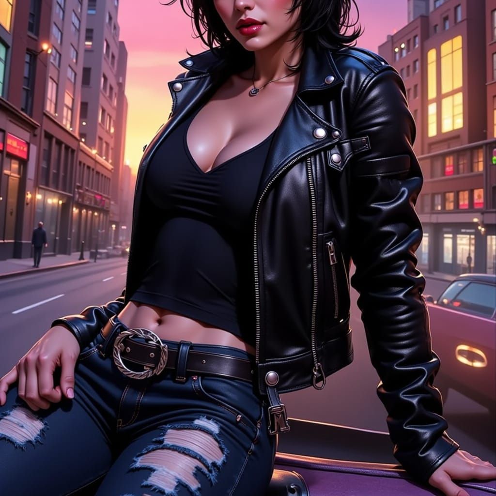 Rockstar Icon in Neon-Lit Noir Style