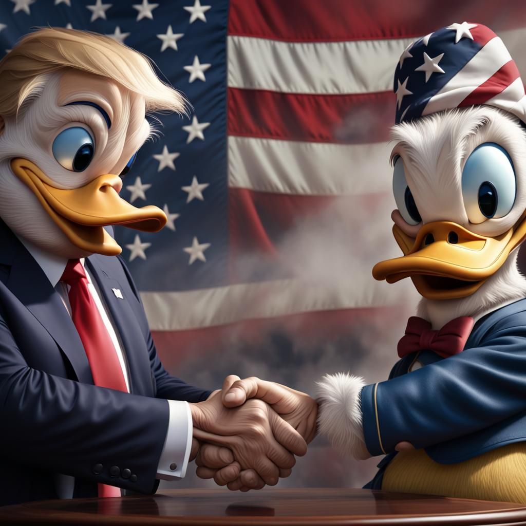 Donald Trump and Donald Duck Meet: Photorealistic