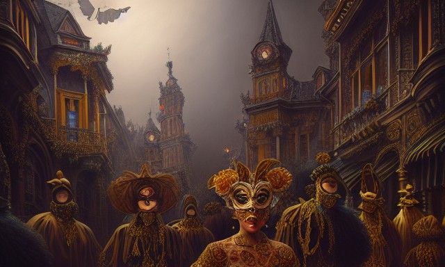 Elaborate Masquerade Ball in Vibrant Colors