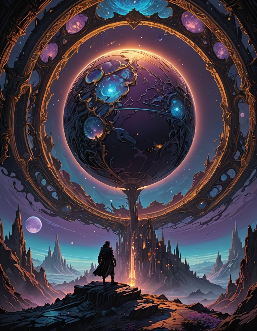 Dark Fantasy Planet with Eerie Blue Illumination