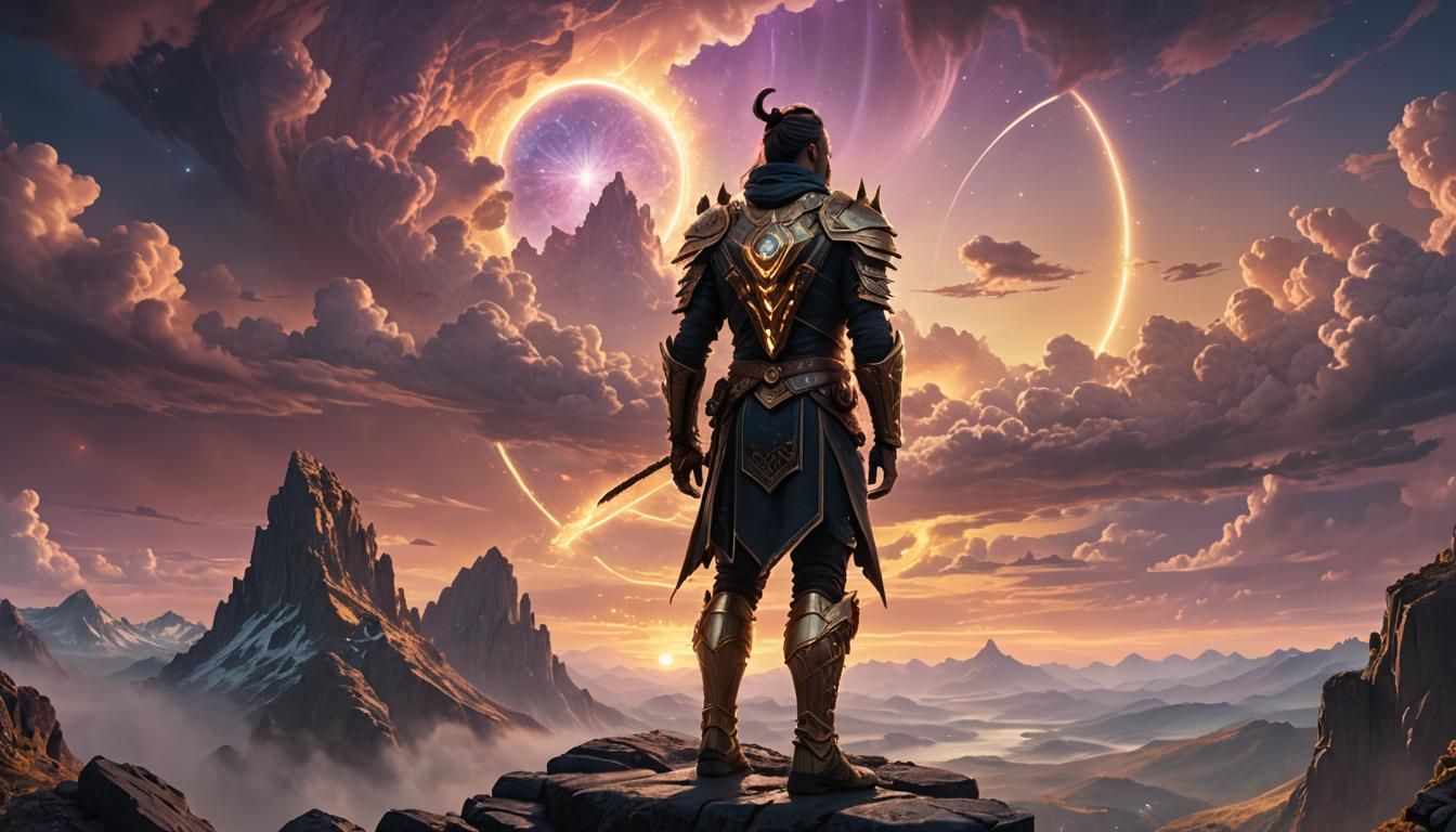 Exo-Tribe Warrior Under Aurora, Digital Matte Painting