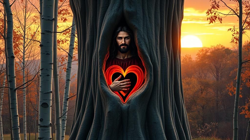 Jesus and Female Apotheoses Carved in Birch Tree