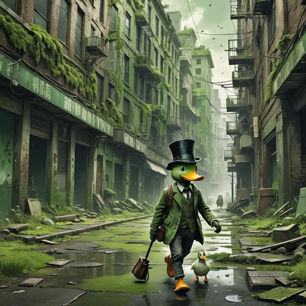 Duck in Abandoned City, Anime Style