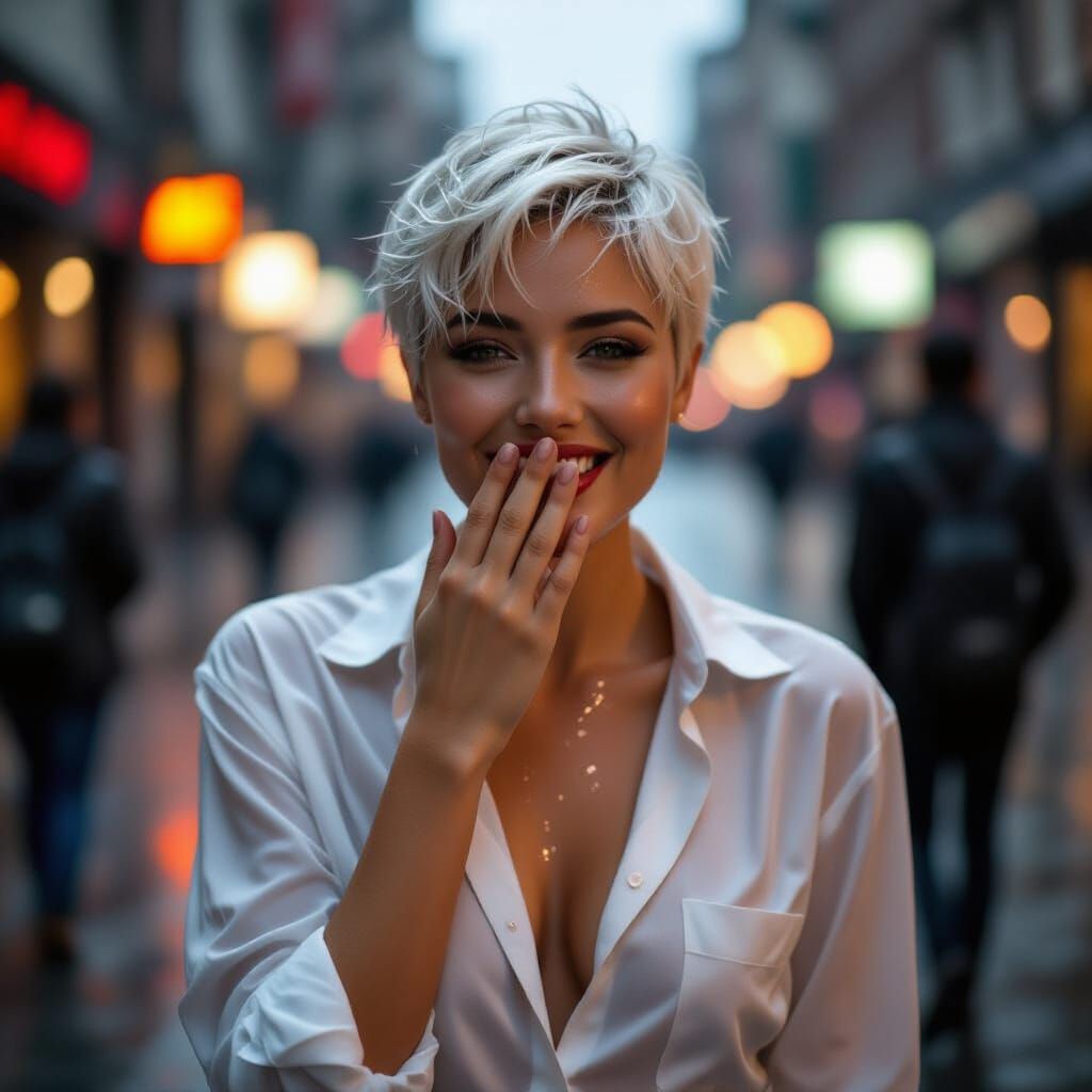 Cinematic Wet Woman in the Rain