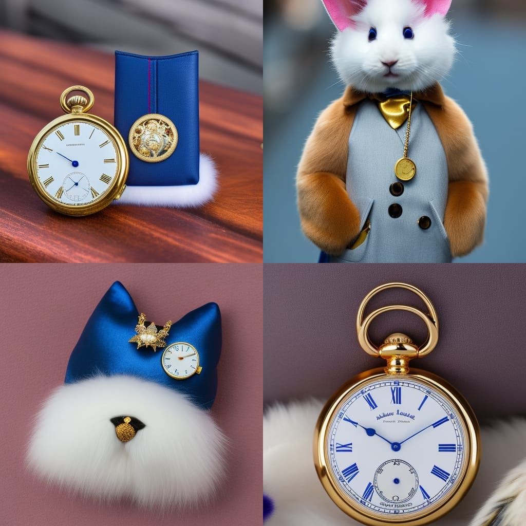 Rabbit in Blue Suit with Gold Pocket Watch