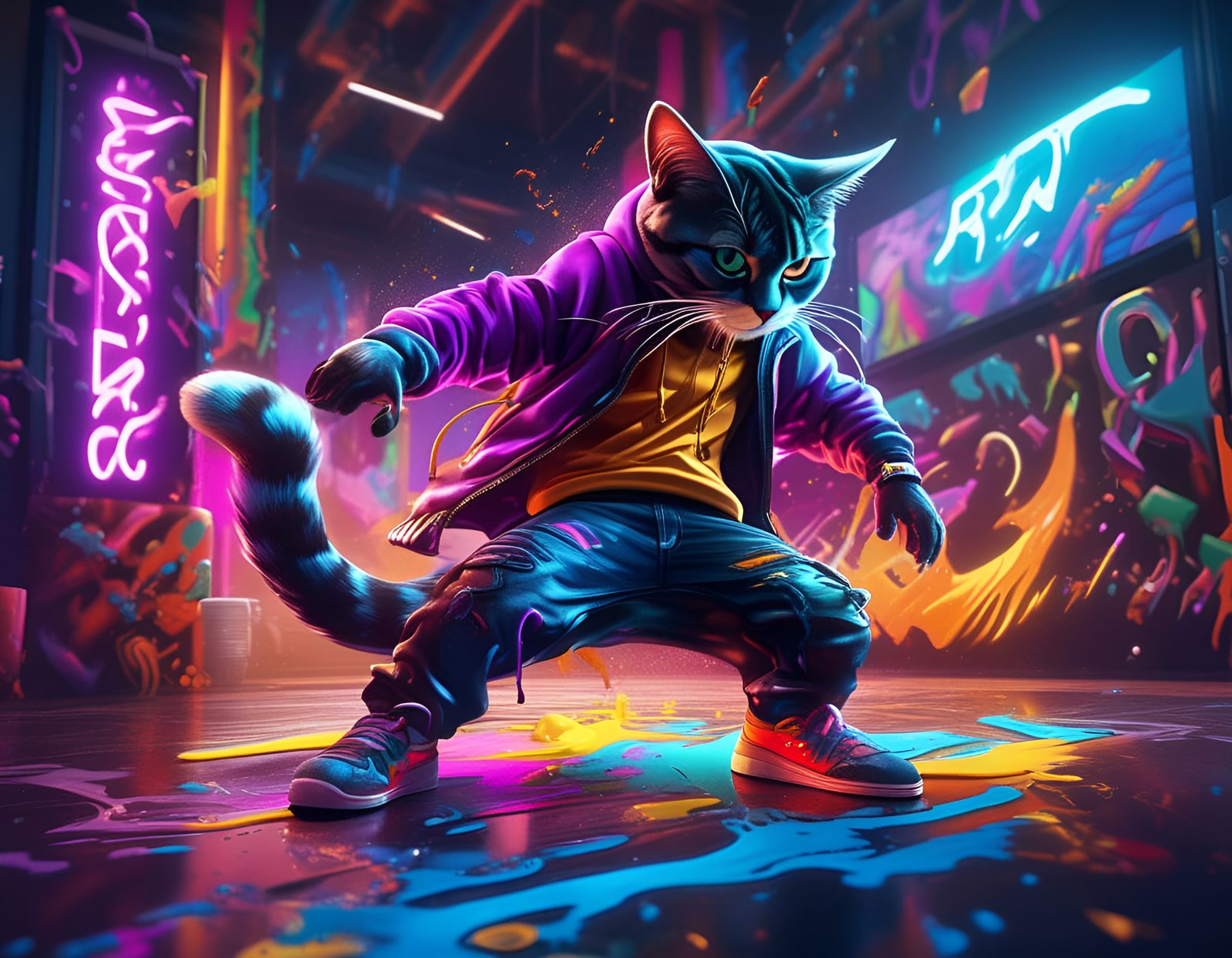 Breakdancing kittie Cat  ( Sdxl- 0.9 )