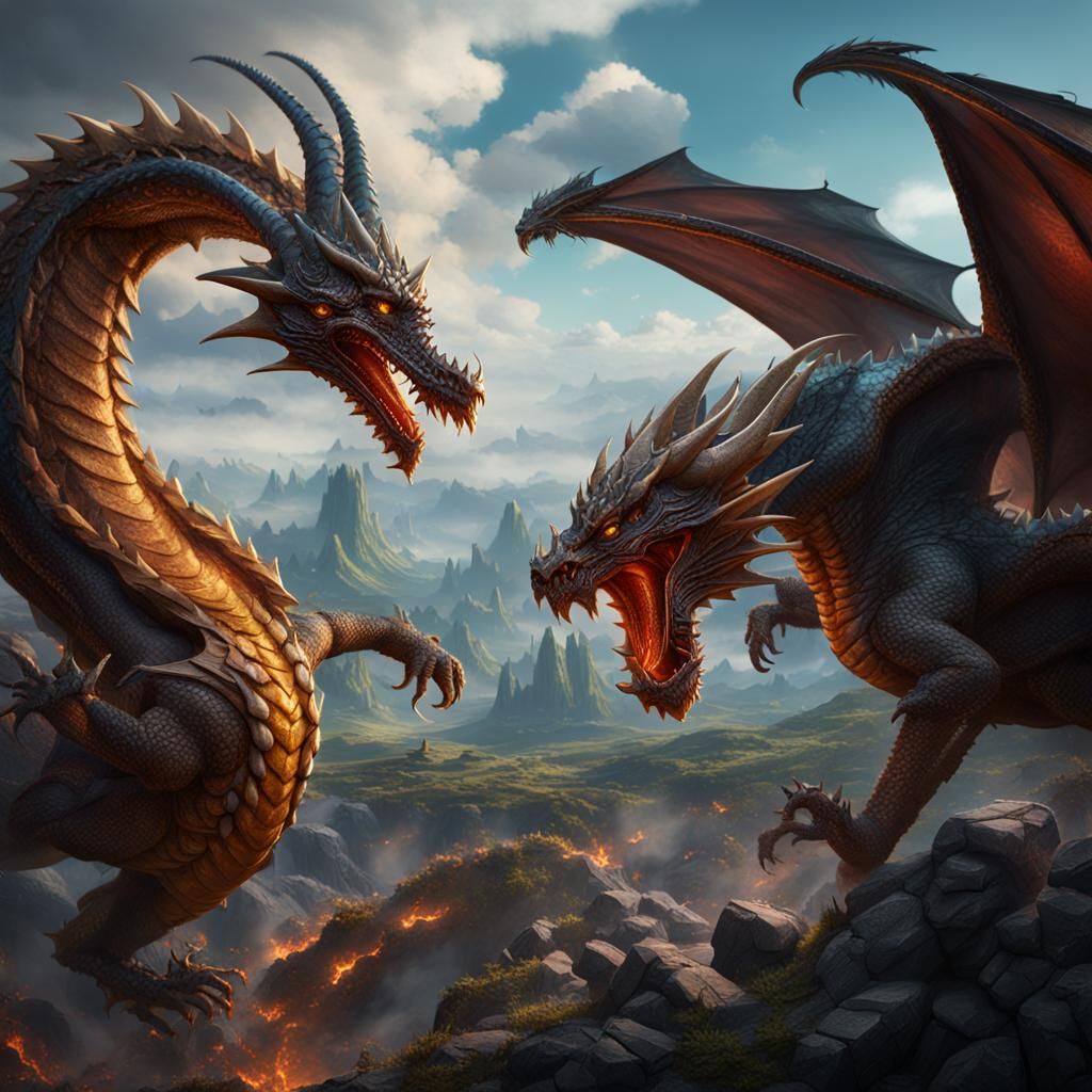 Epic Dragon Battle in Detailed Matte Painting