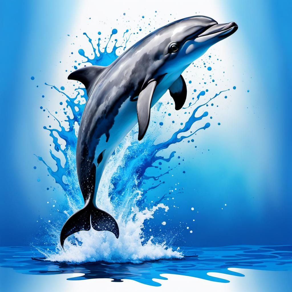 Dolphin's Joyful Leap: Ink Splatter Art