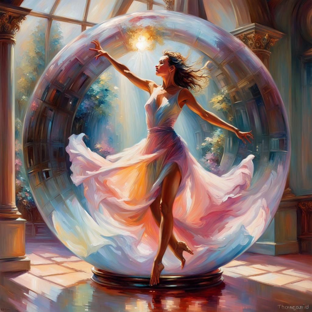 Dancer in Crystal Orb with Volumetric Lighting