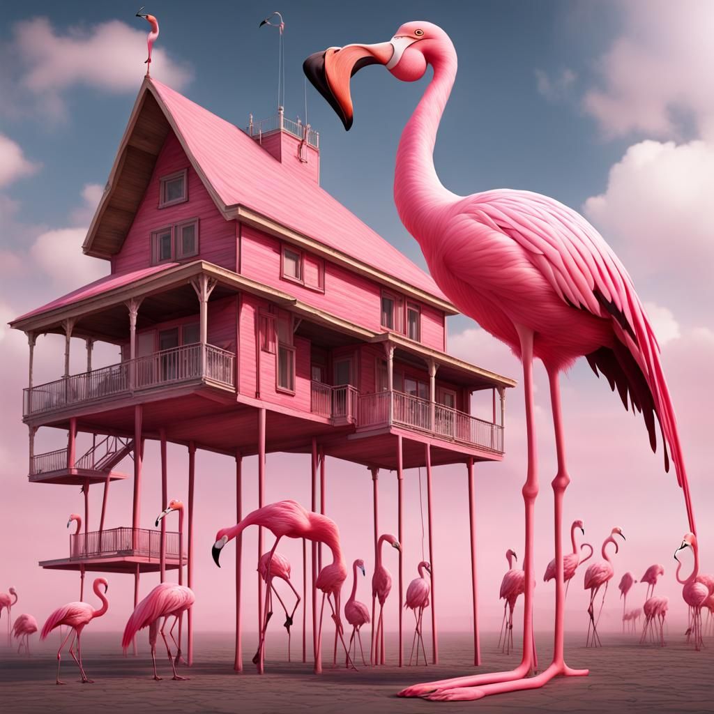 Pink People Chase Horned Flamingo in 8K
