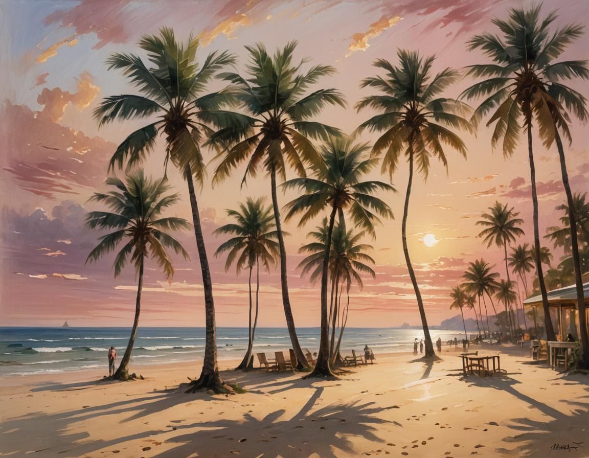 Tropical Beach Sunset in Expressive Style