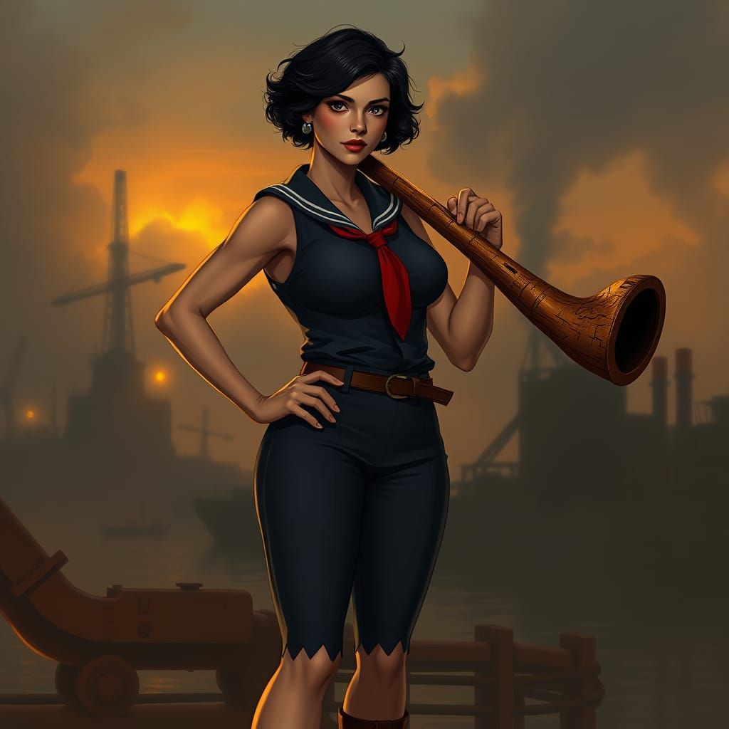 Sailor Heroine in Industrial Waterscape