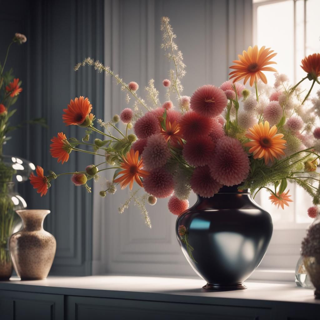 Modern Vase Flowers Arrangement in Concept Art Style