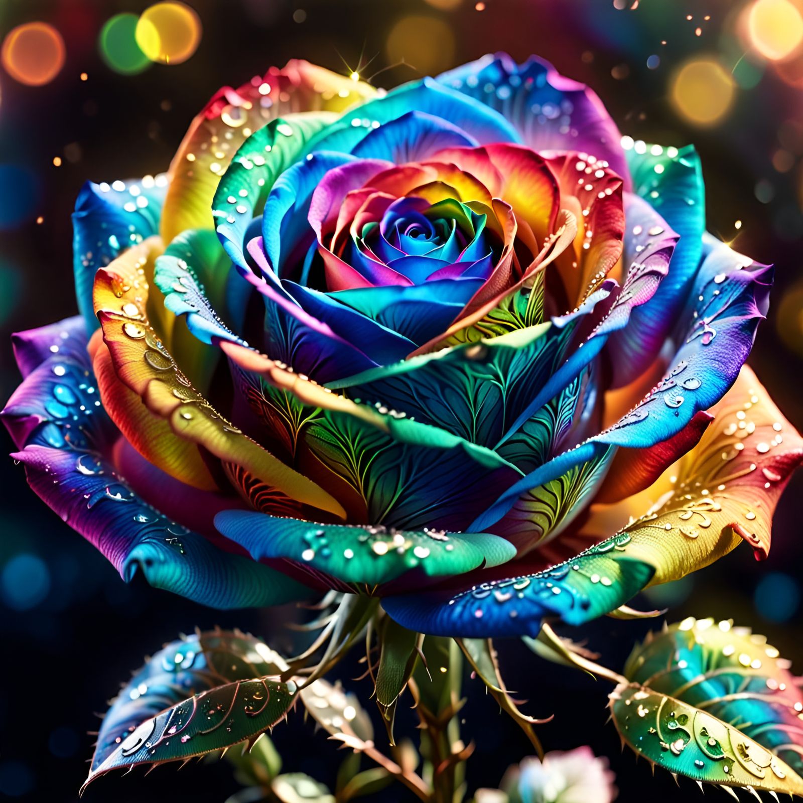 Luminous Rainbow Rose with Filigree Patterns