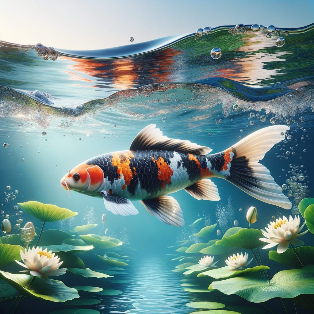 Realistic Underwater Scene with Koi Carp Swimming
