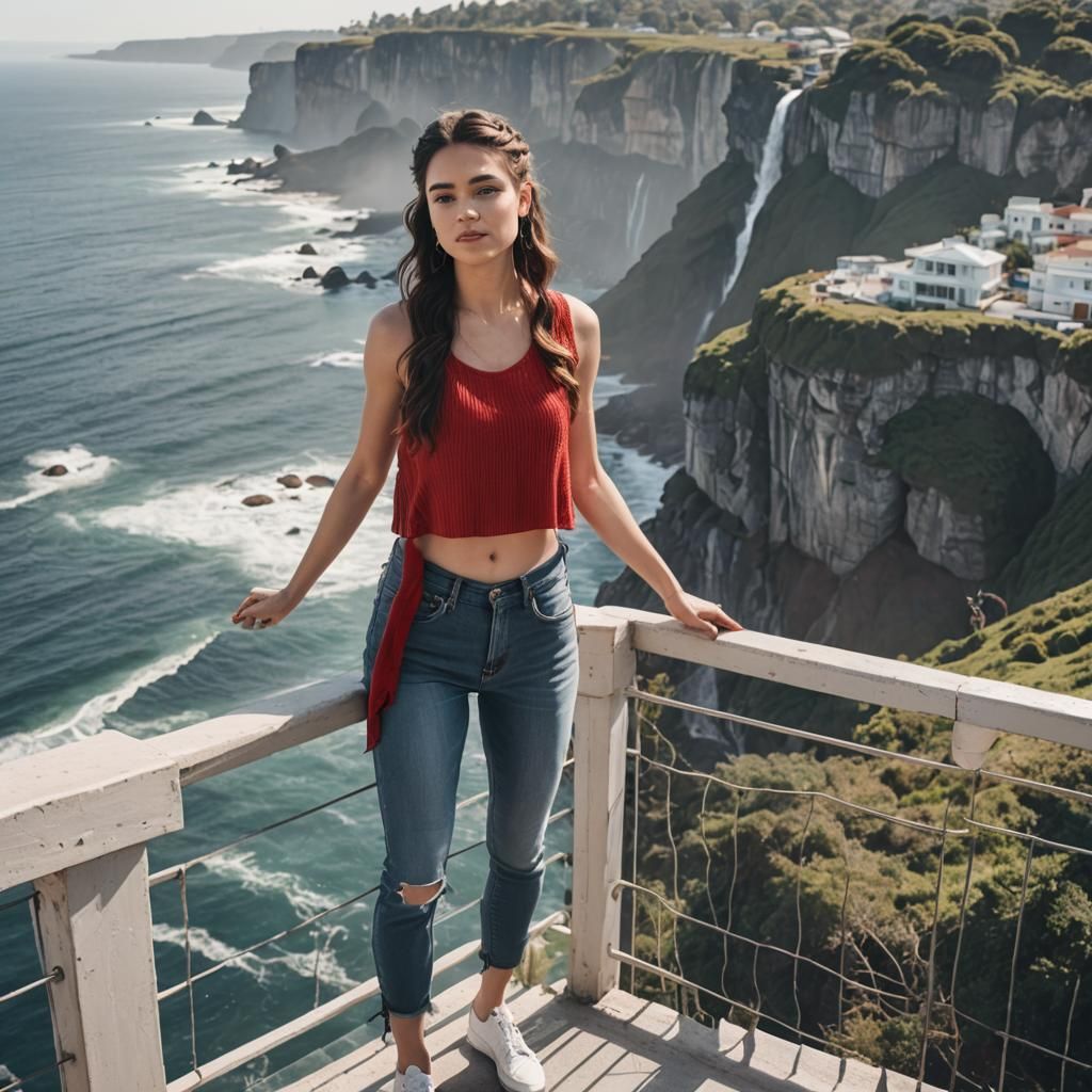Woman with Waterfall Braid on Ocean Balcony